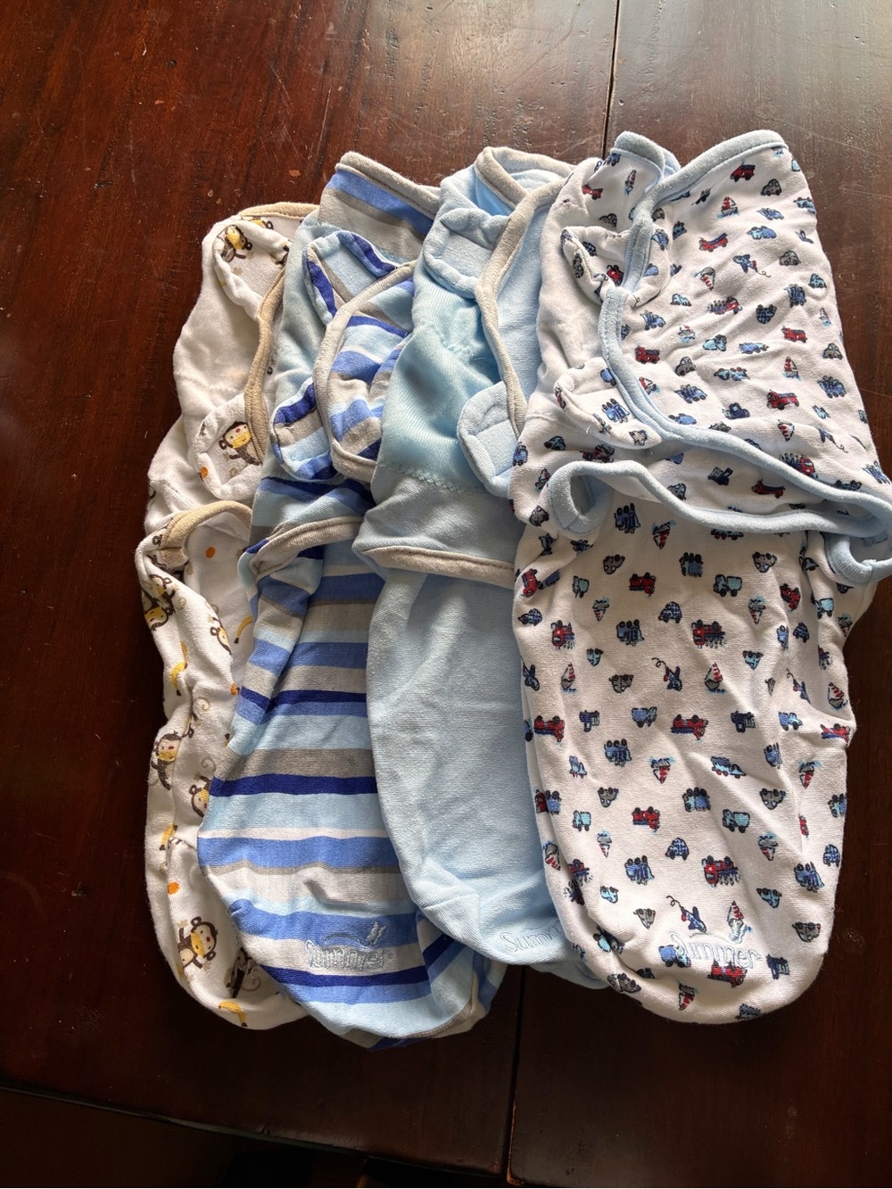 SwaddleMe Baby Sleep Sacks in Blue, White, and Tan